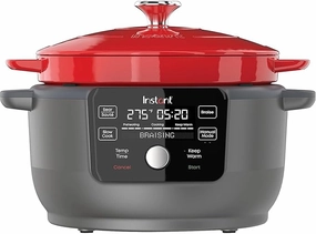 Instant pot 6-Quart 1500W Electric Dutch Oven with Recipe Book - Braise, Slow Cook, Sear, Warm, Red Enameled Cast Iron