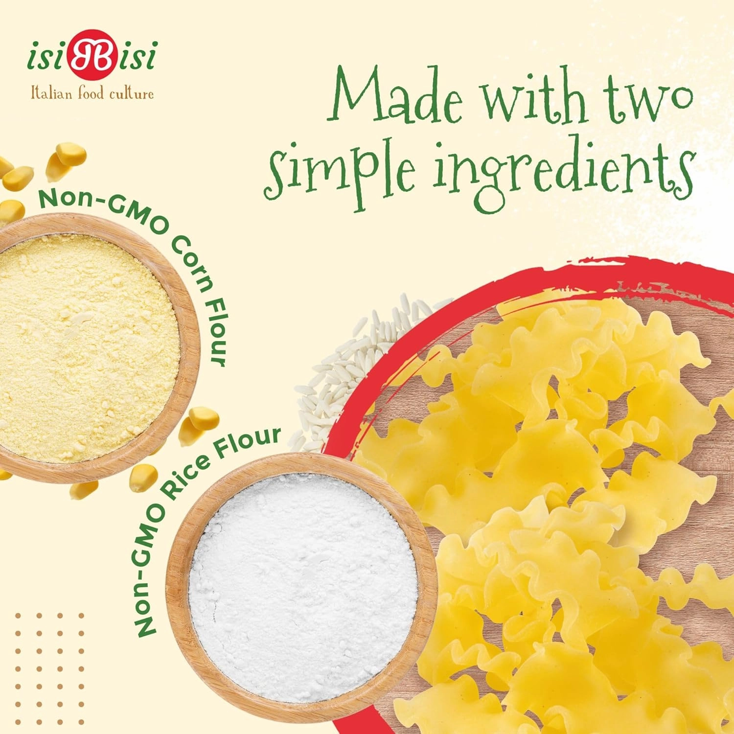 isiBisi Gluten Free Mafalda Pasta - Mini Lasagna Noodles Made With Corn Flour and Rice Flour - Authentic, Healthy Italian Pasta - Vegan, Non-GMO, Organic Artisanal Pasta, Made in Italy (8 oz.)