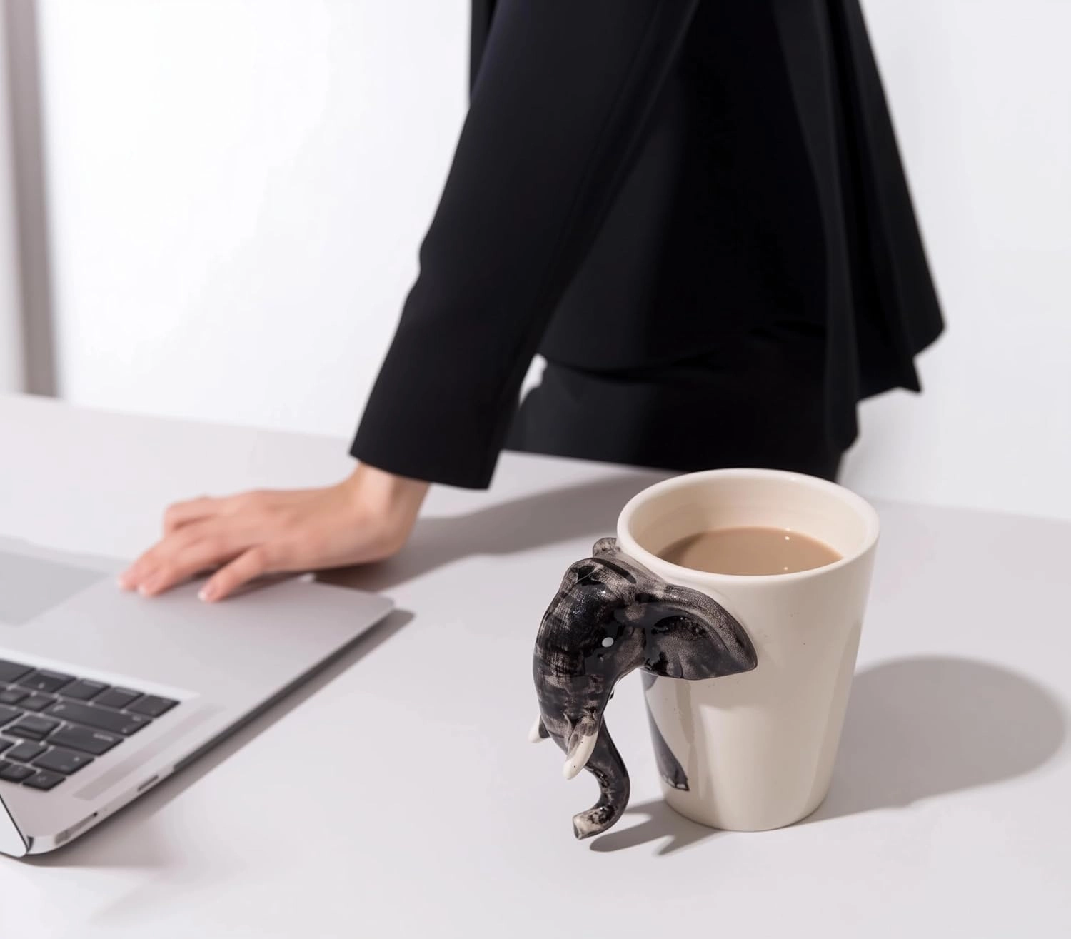 IYARA CRAFT 3D Elephant Coffee Mug 11oz - Handle is Sculpted Trunk, Cute Wildlife Design, Quality Ceramic, Microwave & Dishwasher Safe, Ideal for Tea & Hot Chocolate, 4.5" x 5"… (Black trunk down)