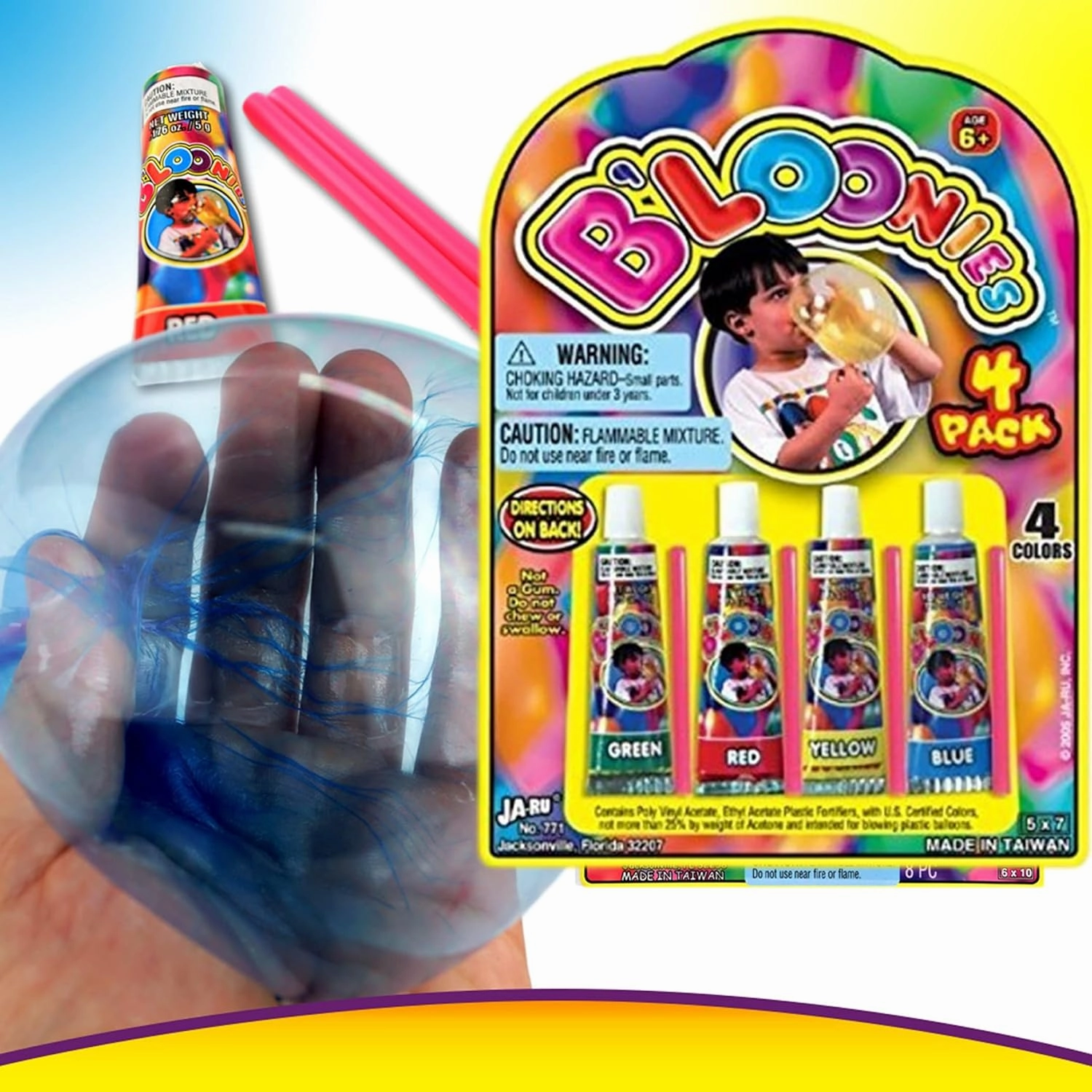JA-RU Original Bloonies Plastic Bubbles Kids Toys(12 Pack, 48 Tube) Blow up Balloons w/Straw. Retro Classic Fidget Toy Pack. Bulk Party Favors & Birthday Party Supplies. 771-12A