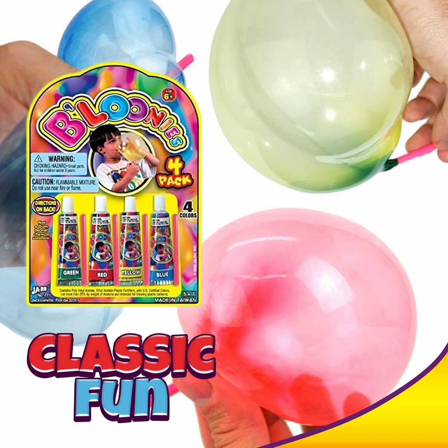 JA-RU Original Bloonies Plastic Bubbles Kids Toys(12 Pack, 48 Tube) Blow up Balloons w/Straw. Retro Classic Fidget Toy Pack. Bulk Party Favors & Birthday Party Supplies. 771-12A