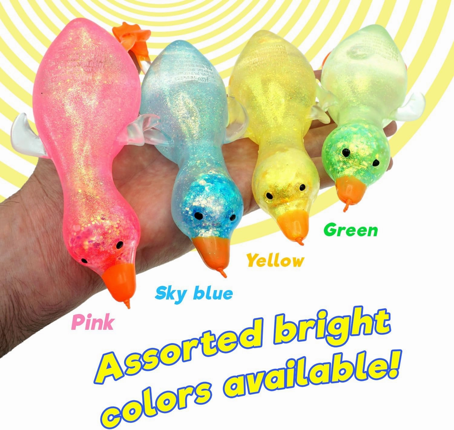 JA-RU Squishy Glitter Ducks (4 Stretchy Duck Toy) Kids Squishy Fidget Toys. Animal Stress Balls. Stress Relief Sensory Toys. Bulk Party Favors Easter Basket Stuffers. 4536-4s