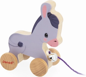 Janod - Wooden Donkey with Bell - Pull and Push Activity Toy - Learn Motor Skills and Imagination - 50cm String Suitable for Little Hands - FSC Certified - from 12 Months, J03323