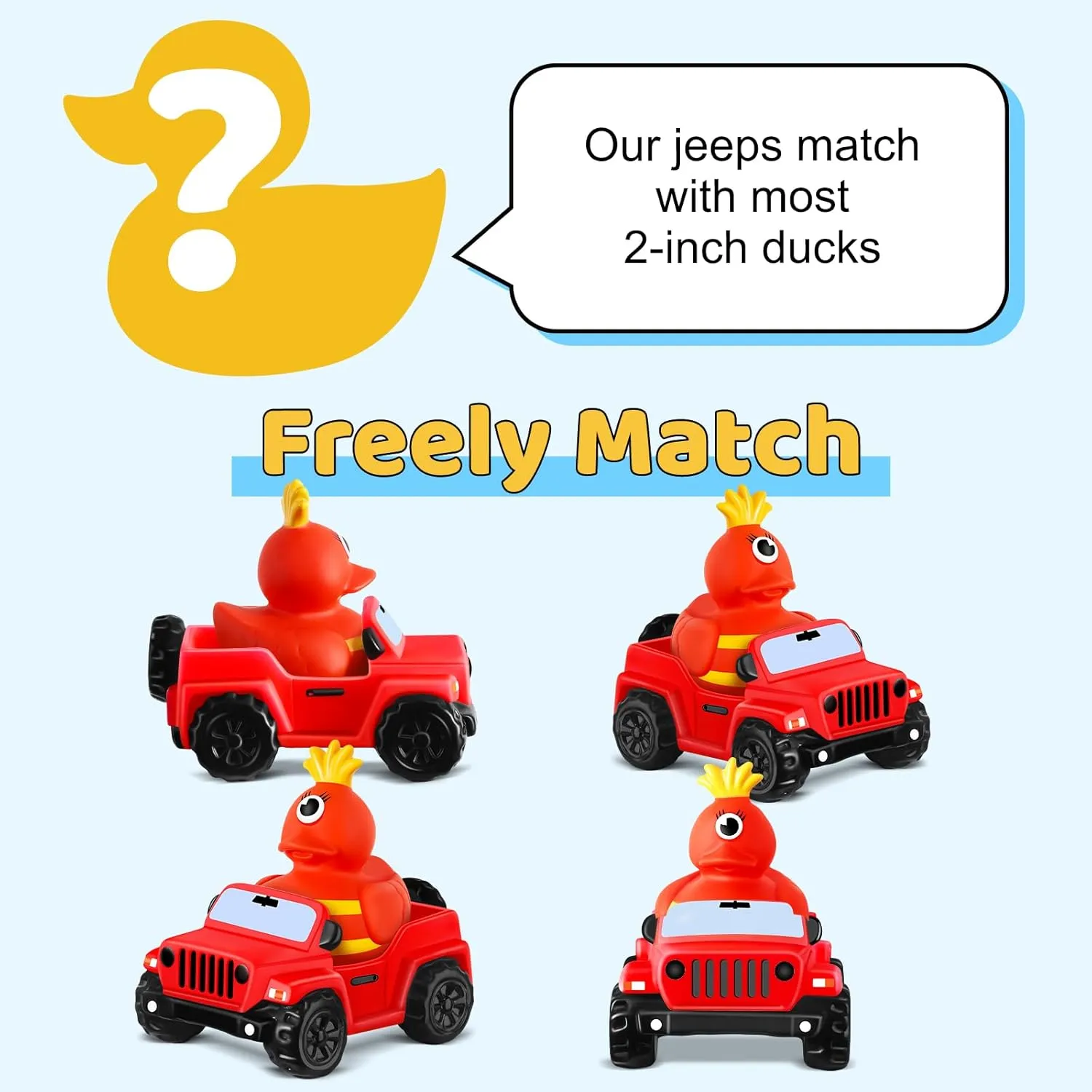 Jeep for Rubber Ducks, 3.5 Inch Jeep Toy Match Most 2 in Rubber Ducks, Jeep Toy for Jeep Dashboard Decorations Accessory Jeep Duck Collection, Summer Party Favor, Birthday Gifts (Red)