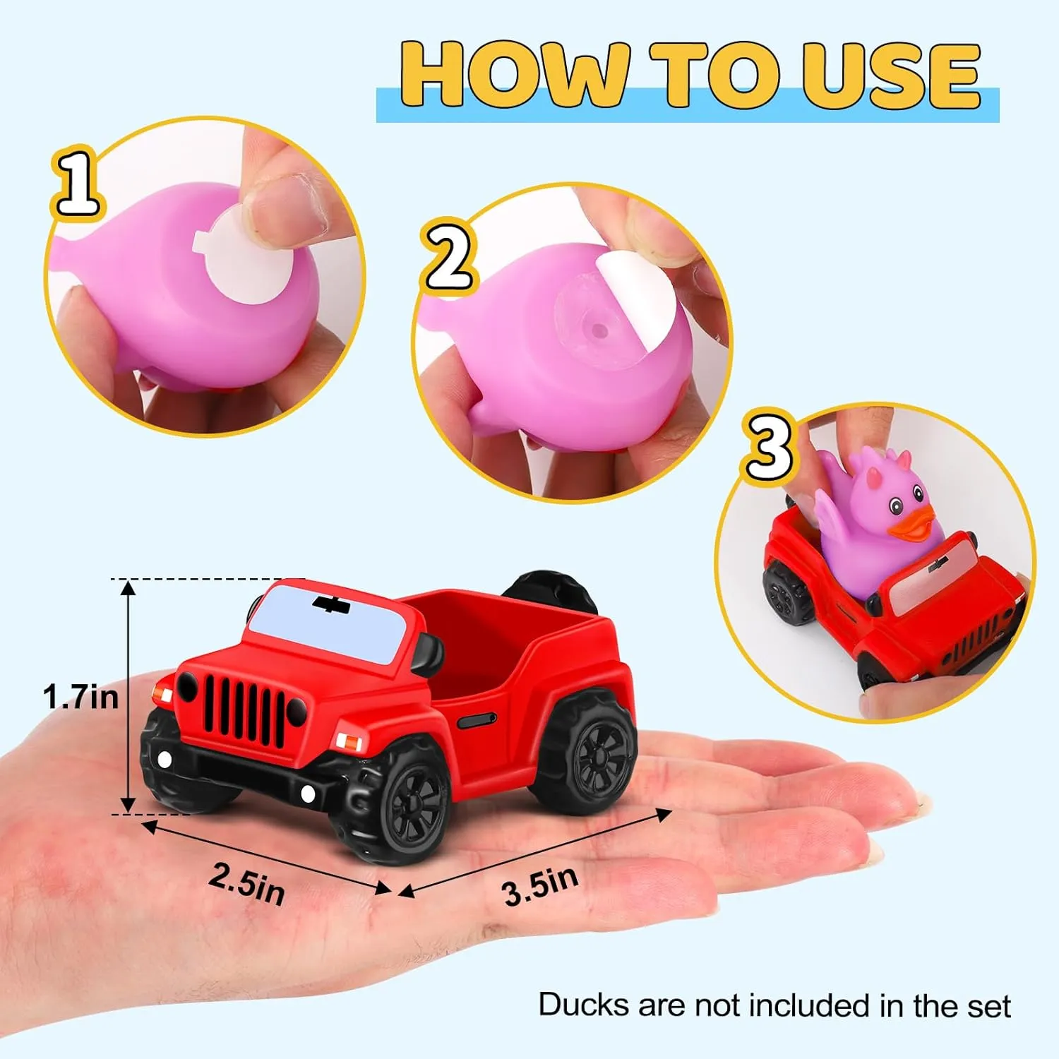 Jeep for Rubber Ducks, 3.5 Inch Jeep Toy Match Most 2 in Rubber Ducks, Jeep Toy for Jeep Dashboard Decorations Accessory Jeep Duck Collection, Summer Party Favor, Birthday Gifts (Red)
