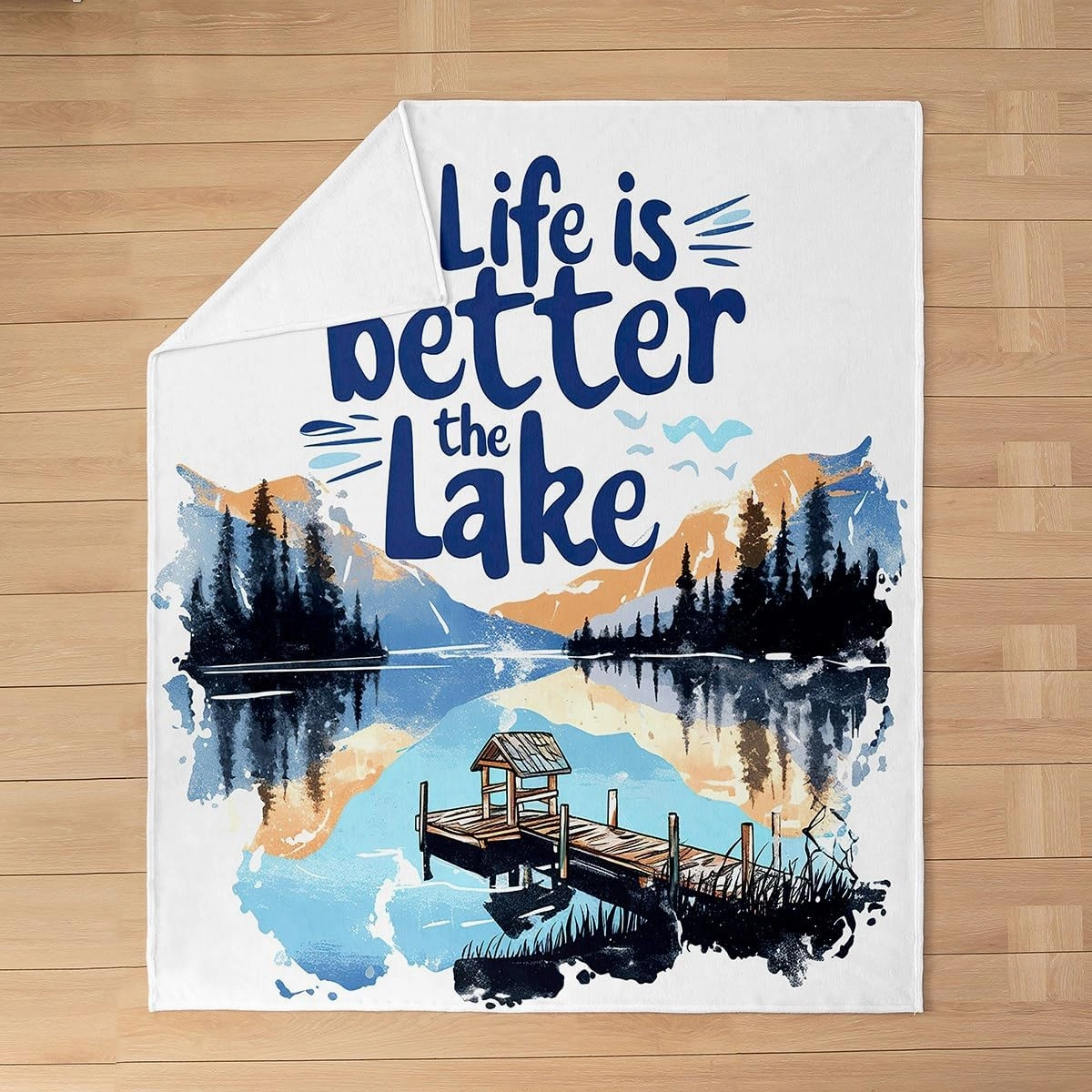 jejeloiu Lake Flannel Fleece Blanket Twin 60"x80" Kids Lakeside Fishing Plush Throw Blanket for Boys Girls Teens Cabin Mountain,All Season for Bed Sofa Couch Breathable Tree