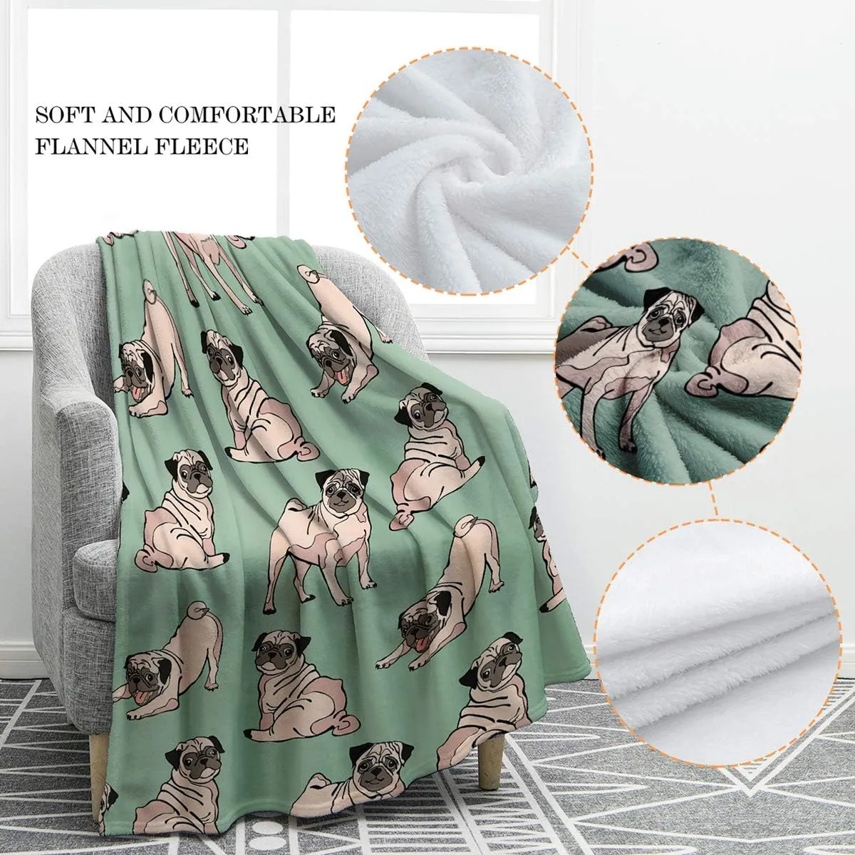 Jekeno Pug Gifts for Pug Lovers, Dog Themed Blanket for Adults Kids, Dog Mom Gifts for Women Men, Decor for Sofa Chair Bed Travelling Camping