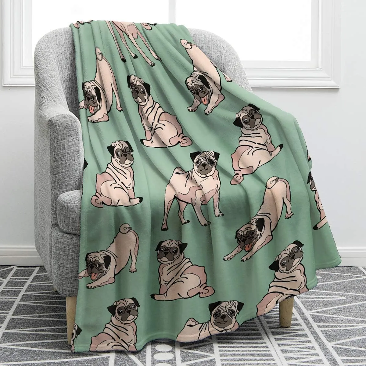 Jekeno Pug Gifts for Pug Lovers, Dog Themed Blanket for Adults Kids, Dog Mom Gifts for Women Men, Decor for Sofa Chair Bed Travelling Camping