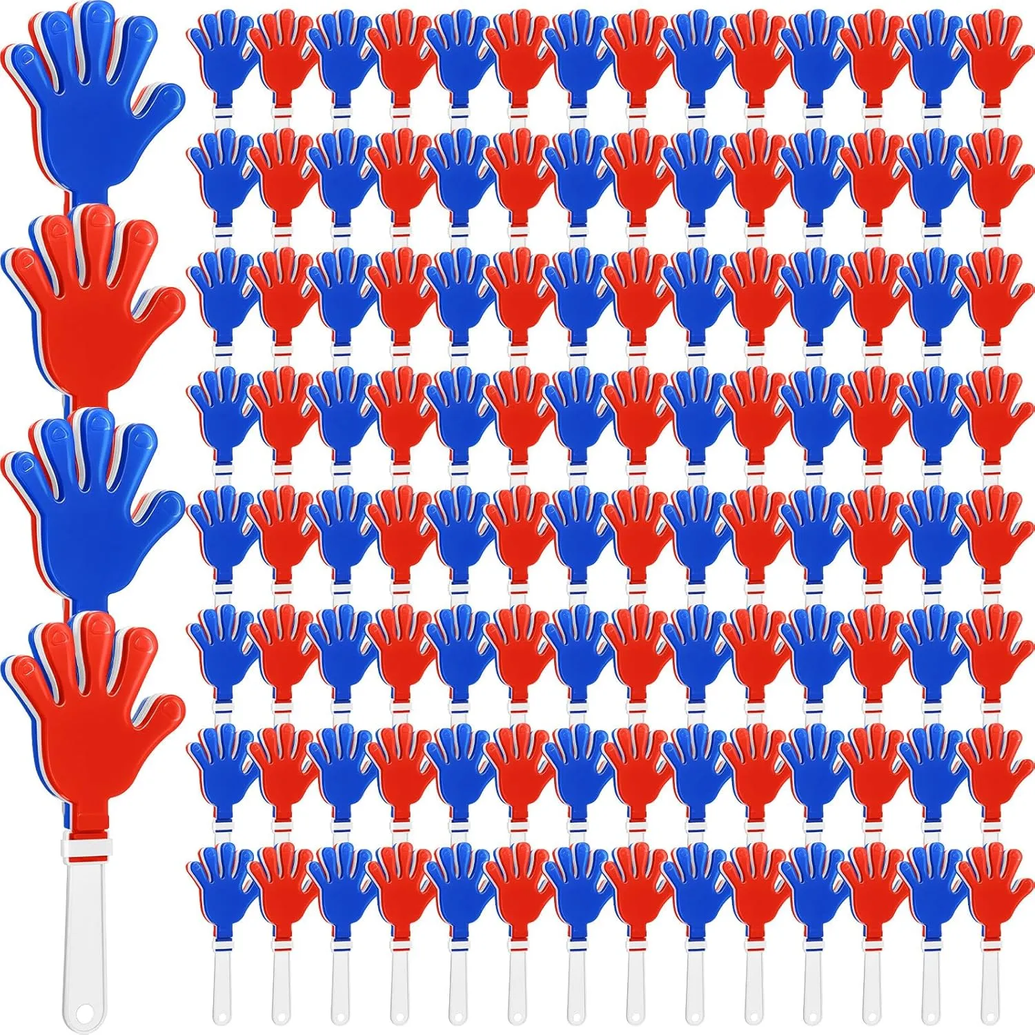 Jenaai 120 Pcs Hand Clapper Bulk Noise Makers Red White Blue 7.5 Inch Clapping Hands Party Favors Plastic Noisemakers Noise Maker Toy for Kids Sports Game Events Birthday Supplies Accessories