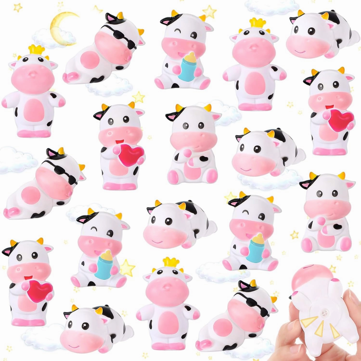 Jenaai 36 Pcs Cute Rubber Cows Bulk Squeak Floating Cow for Kids Bath Toys Rubber Animals Swimming Shower Bathtub Toy Favors for Party Baby Shower Pool Car Dashboard Decor Carnival Gift