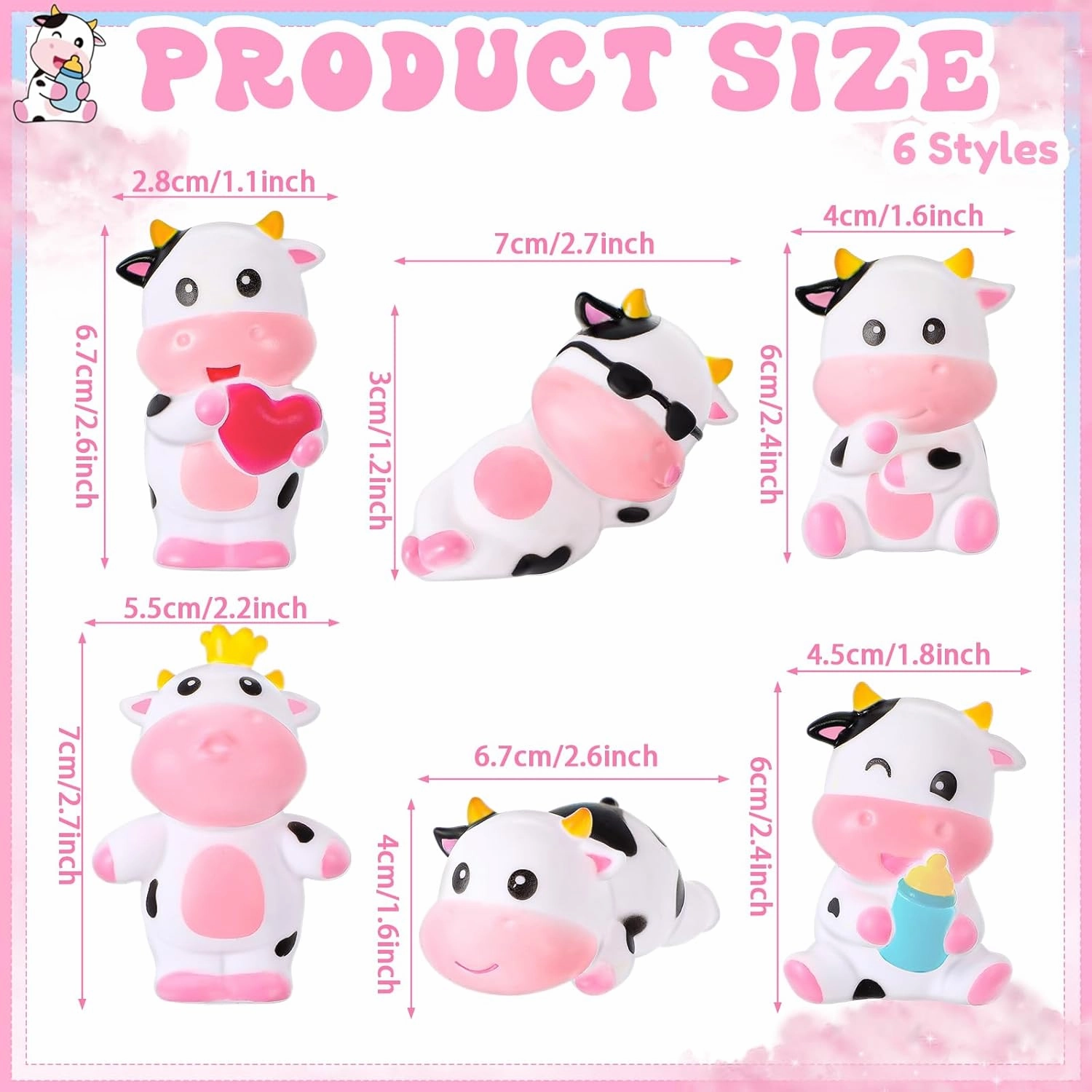 Jenaai 36 Pcs Cute Rubber Cows Bulk Squeak Floating Cow for Kids Bath Toys Rubber Animals Swimming Shower Bathtub Toy Favors for Party Baby Shower Pool Car Dashboard Decor Carnival Gift