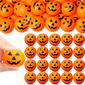 Jerify 50 Pcs Mini Pumpkin Stress Balls, 1.57 Halloween Stress Balls Small Halloween Foam Stress Ball for Halloween Party Decoration Supplies, Carnival Reward, Student Prizes, Party Bag Fillers