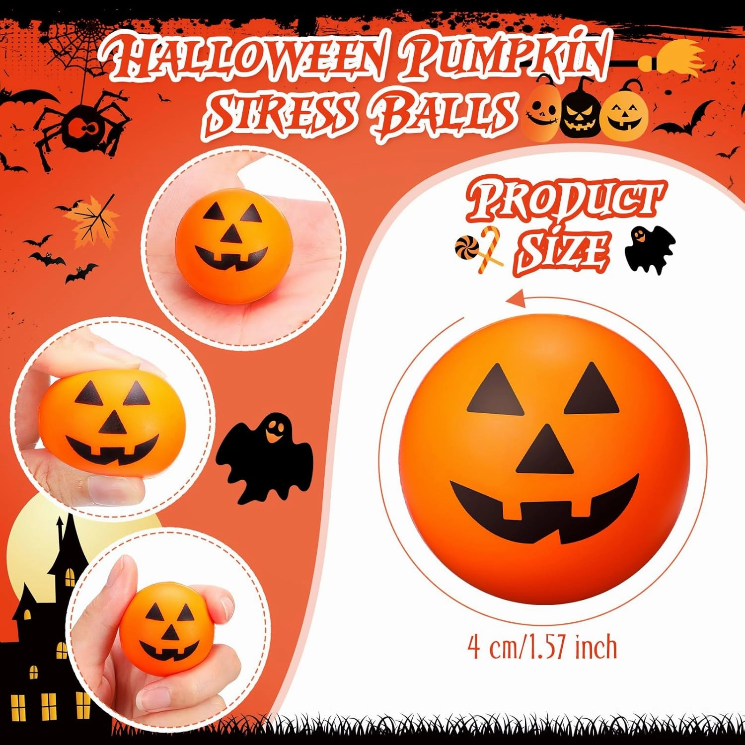 Jerify 50 Pcs Mini Pumpkin Stress Balls, 1.57 Halloween Stress Balls Small Halloween Foam Stress Ball for Halloween Party Decoration Supplies, Carnival Reward, Student Prizes, Party Bag Fillers