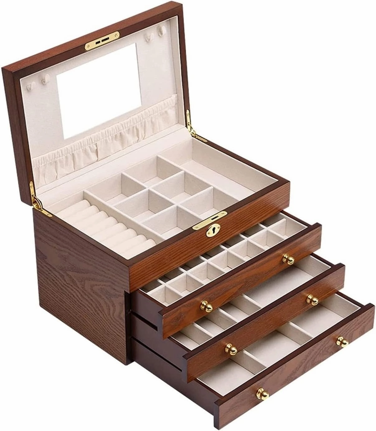 Jewellery Box Jewelry Box Jewelry Case Organizer Jewelry Storage Women'S Large Jewelry Box Mirrored Watch Organizer Necklace Ring Earring Storage Lockable Gift Case Wooden Jew