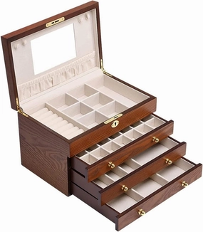 Jewellery Box Jewelry Box Jewelry Case Organizer Jewelry Storage Women'S Large Jewelry Box Mirrored Watch Organizer Necklace Ring Earring Storage Lockable Gift Case Wooden Jew