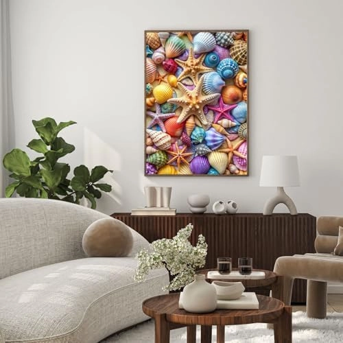 Jigsaw Puzzles for Adults 1000 Pieces-Colorful Seashell and Starfish, 1000 Piece Puzzle for Adults with Letter on Back No Dust, Beach Puzzles with 1:1 Poster(27.6"x19.7")