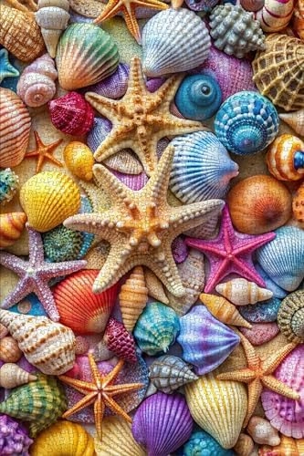Jigsaw Puzzles for Adults 1000 Pieces-Colorful Seashell and Starfish, 1000 Piece Puzzle for Adults with Letter on Back No Dust, Beach Puzzles with 1:1 Poster(27.6"x19.7")