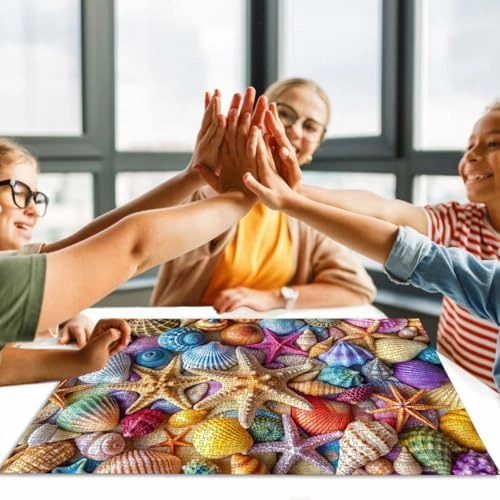 Jigsaw Puzzles for Adults 1000 Pieces-Colorful Seashell and Starfish, 1000 Piece Puzzle for Adults with Letter on Back No Dust, Beach Puzzles with 1:1 Poster(27.6"x19.7")