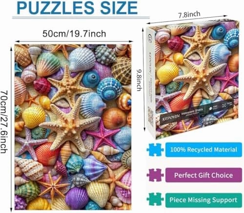 Jigsaw Puzzles for Adults 1000 Pieces-Colorful Seashell and Starfish, 1000 Piece Puzzle for Adults with Letter on Back No Dust, Beach Puzzles with 1:1 Poster(27.6"x19.7")
