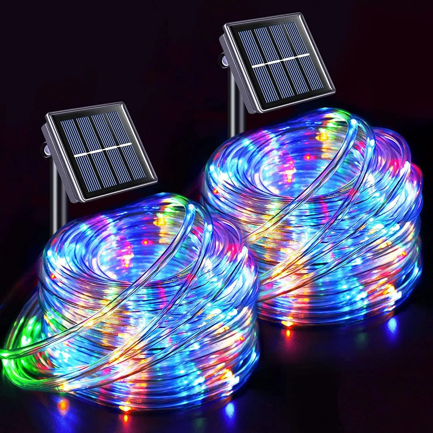 JMEXSUSS 2 * 200 LED Solar Rope Lights, 66ft IP 65 Waterproof Camping Light Outdoor, 8 Modes Trampoline Accessories Solar Trampoline Lights for Camp Ladder Slide Tent (Multicolor)