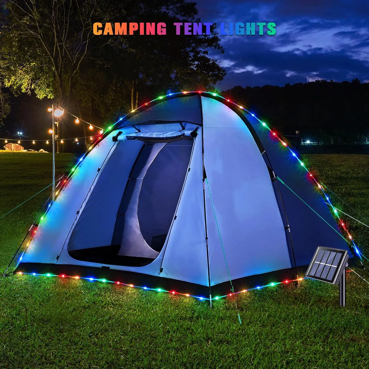 JMEXSUSS 2 * 200 LED Solar Rope Lights, 66ft IP 65 Waterproof Camping Light Outdoor, 8 Modes Trampoline Accessories Solar Trampoline Lights for Camp Ladder Slide Tent (Multicolor)