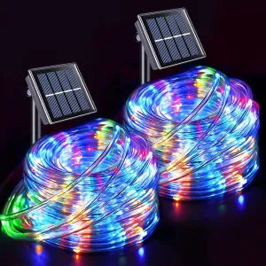 JMEXSUSS 2 * 200 LED Solar Rope Lights, 66ft IP 65 Waterproof Camping Light Outdoor, 8 Modes Trampoline Accessories Solar Trampoline Lights for Camp Ladder Slide Tent (Multicolor)