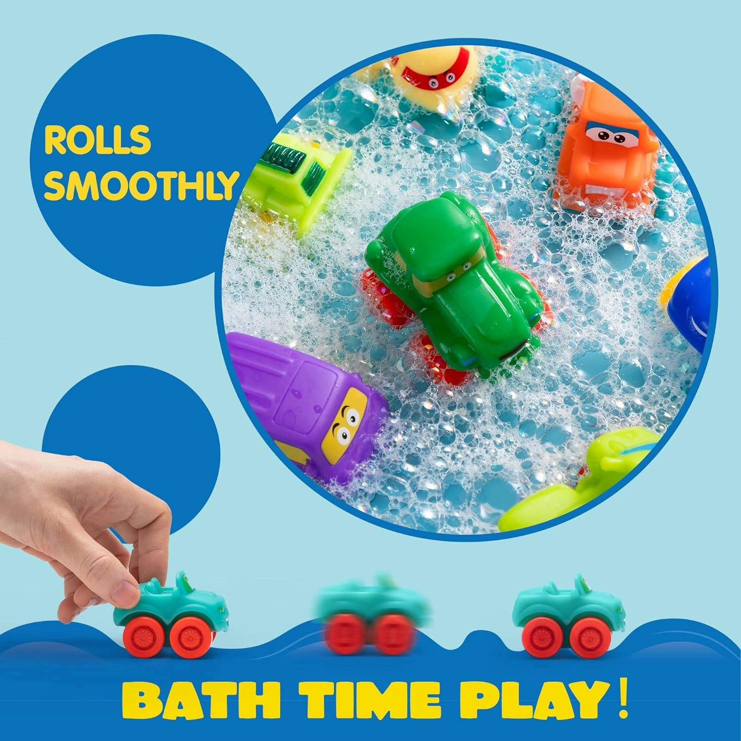 JOYIN Cartoon Cars, Soft Rubber Toy Car Set, Mini Vehicles, Bath Toy Car for Toddlers, Gift for Boys and Girls Easter Basket Stuffers, Summer Beach and Pool Activity, Party Favors for Kids