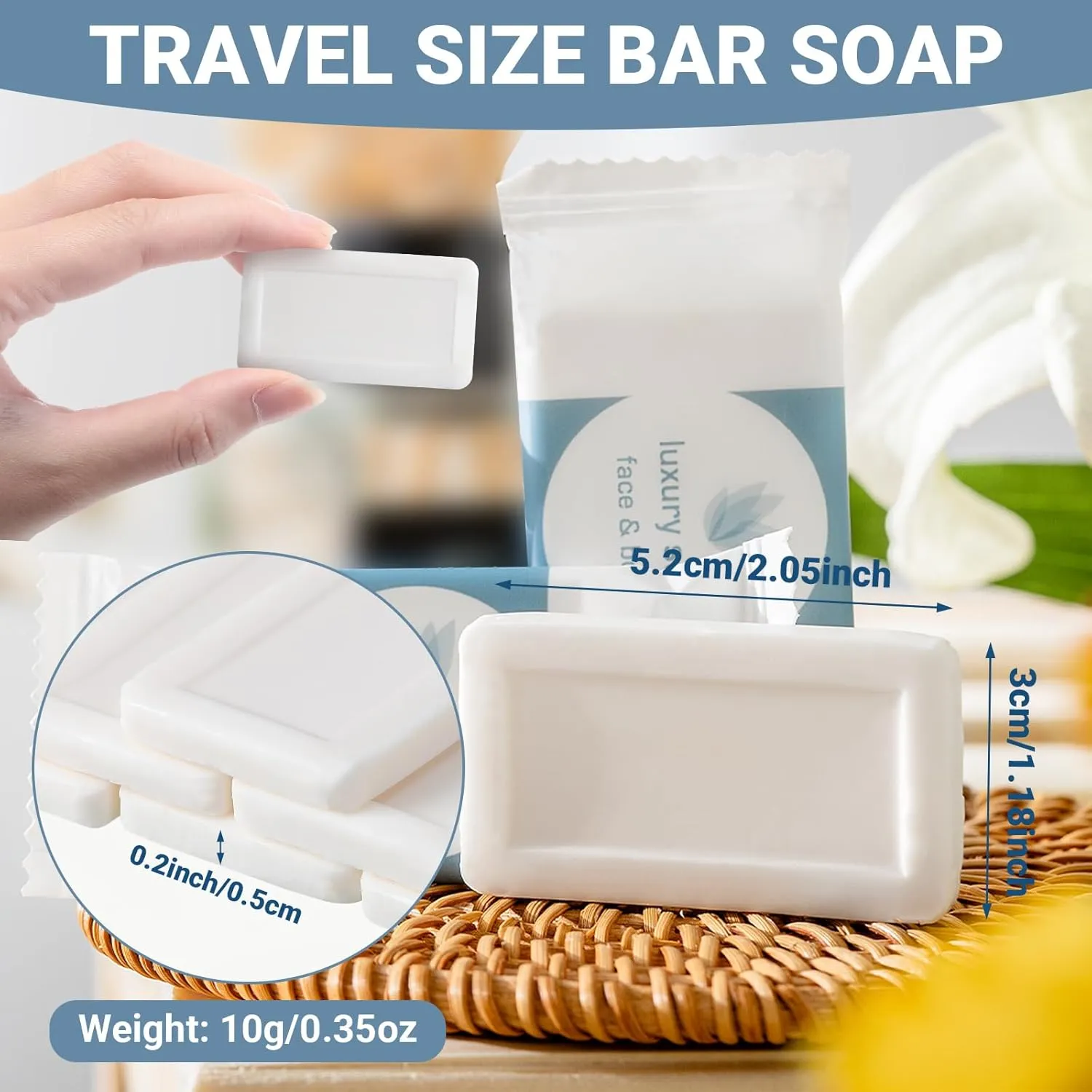 Kacctyen 200 Pcs 0.35oz Mini Bar Soap Bulk Individually Wrapped Bulk Hand Hotel Soap Bars Travel Size Toiletries for Vacation Hospitality Guest Bathroom Rentals