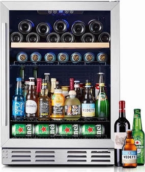 Kalamera Mini Fridge 24” Beverage and Wine Cooler Built-in or Freestanding - 118 Cans & 16 Bottles Capacity Wine Refrigerator Cooler