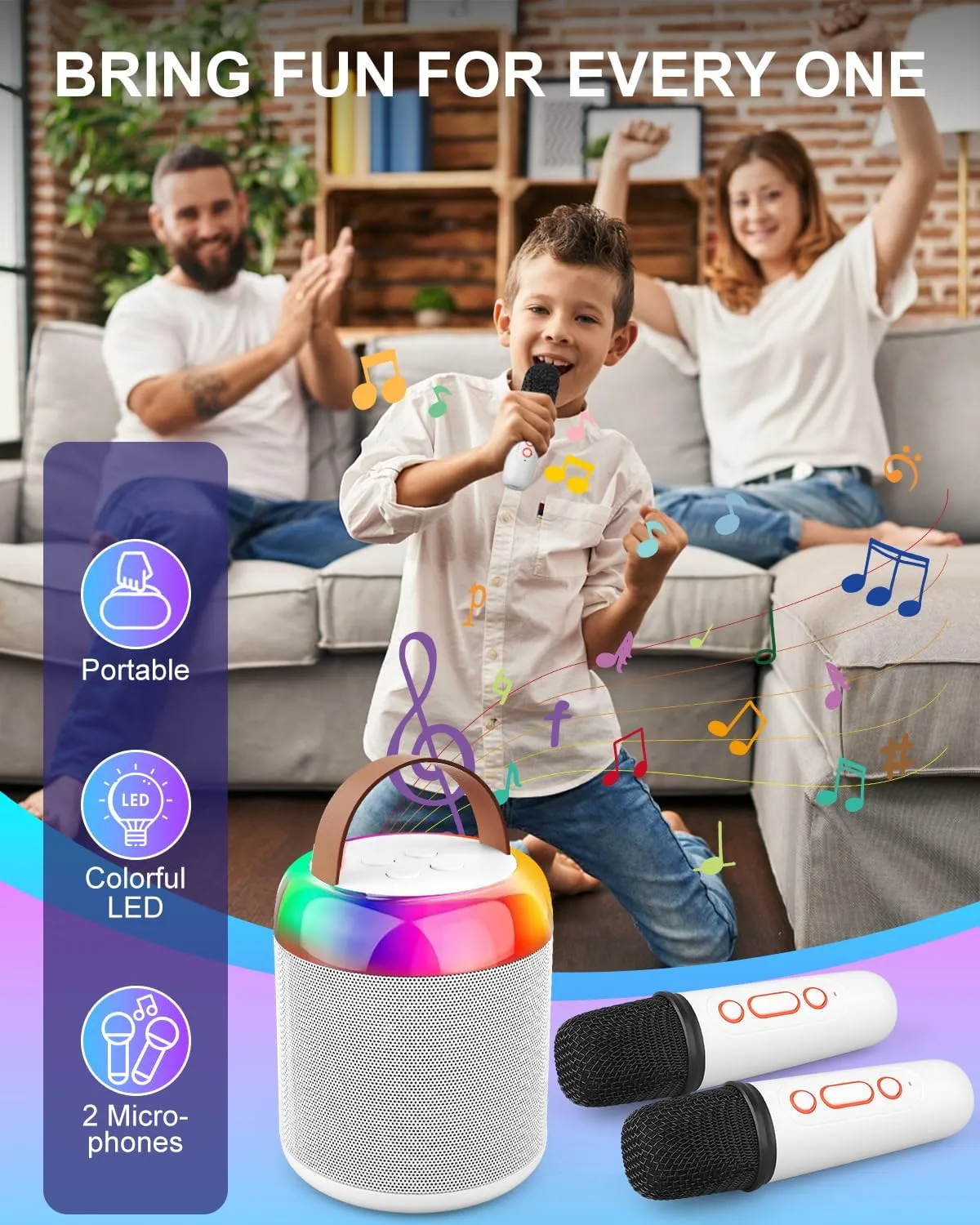 Karaoke Microphone Machine with 2 Drivers for Kids Adults, Toy for Girls Boys Ages 3, 4, 5, 6, 7, 8, 9, 10, 11, 12  Years Old, Portable Bluetooth Speaker Christmas Birthday Gift Stocking Stuffer