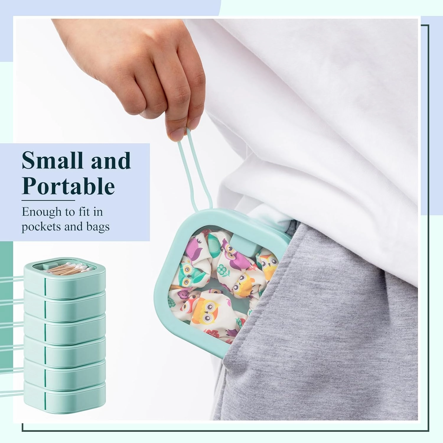 Kathfly 6 Pcs Hair Tie Container Dispenser Organizer Hair Tie Holder Travel Portable Bobby Pin Holder Cotton Swabs Dispenser Women Bathroom Storage Accessory(Green)