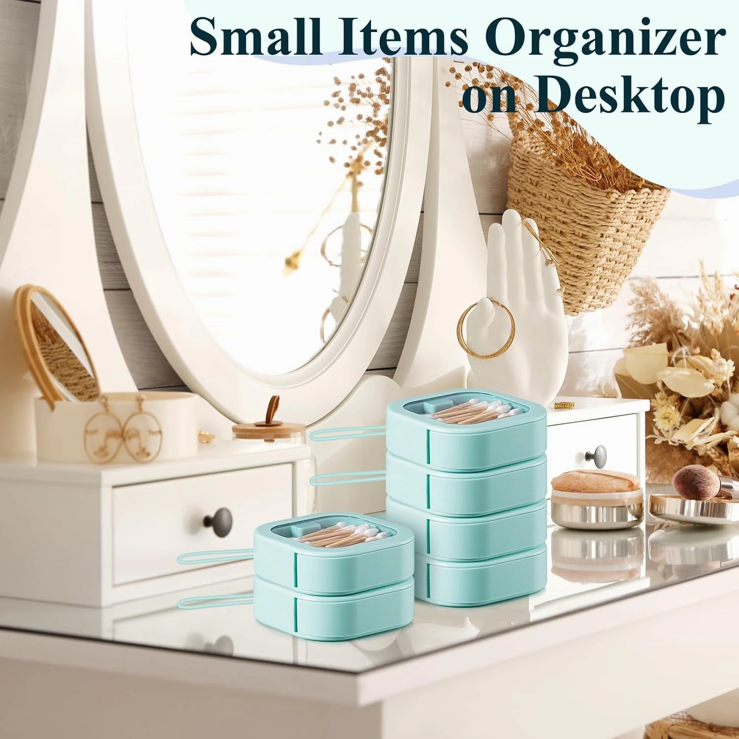 Kathfly 6 Pcs Hair Tie Container Dispenser Organizer Hair Tie Holder Travel Portable Bobby Pin Holder Cotton Swabs Dispenser Women Bathroom Storage Accessory(Green)