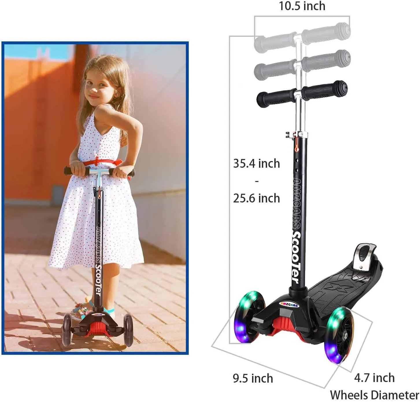 Kick Scooter for Kids, 3 Wheels Toddlers Scooter for 6 Years Old Boys Girls Learn to Steer, Kids Scooter 4 Adjustable Height, Extra-Wide Deck, Flashing Wheel Lights for Children Gifts