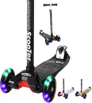 Kick Scooter for Kids, 3 Wheels Toddlers Scooter for 6 Years Old Boys Girls Learn to Steer, Kids Scooter 4 Adjustable Height, Extra-Wide Deck, Flashing Wheel Lights for Children Gifts