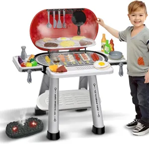 Kids BBQ Grill Toy Playset - Barbecue Toys 68PCS Camp Cooking Set, Pretend Play Grill Toddlers Outdoor Activity - Little Chef Interactive BBQ with Light&Sound Birthday Gift for Boys Girls Age 4-8