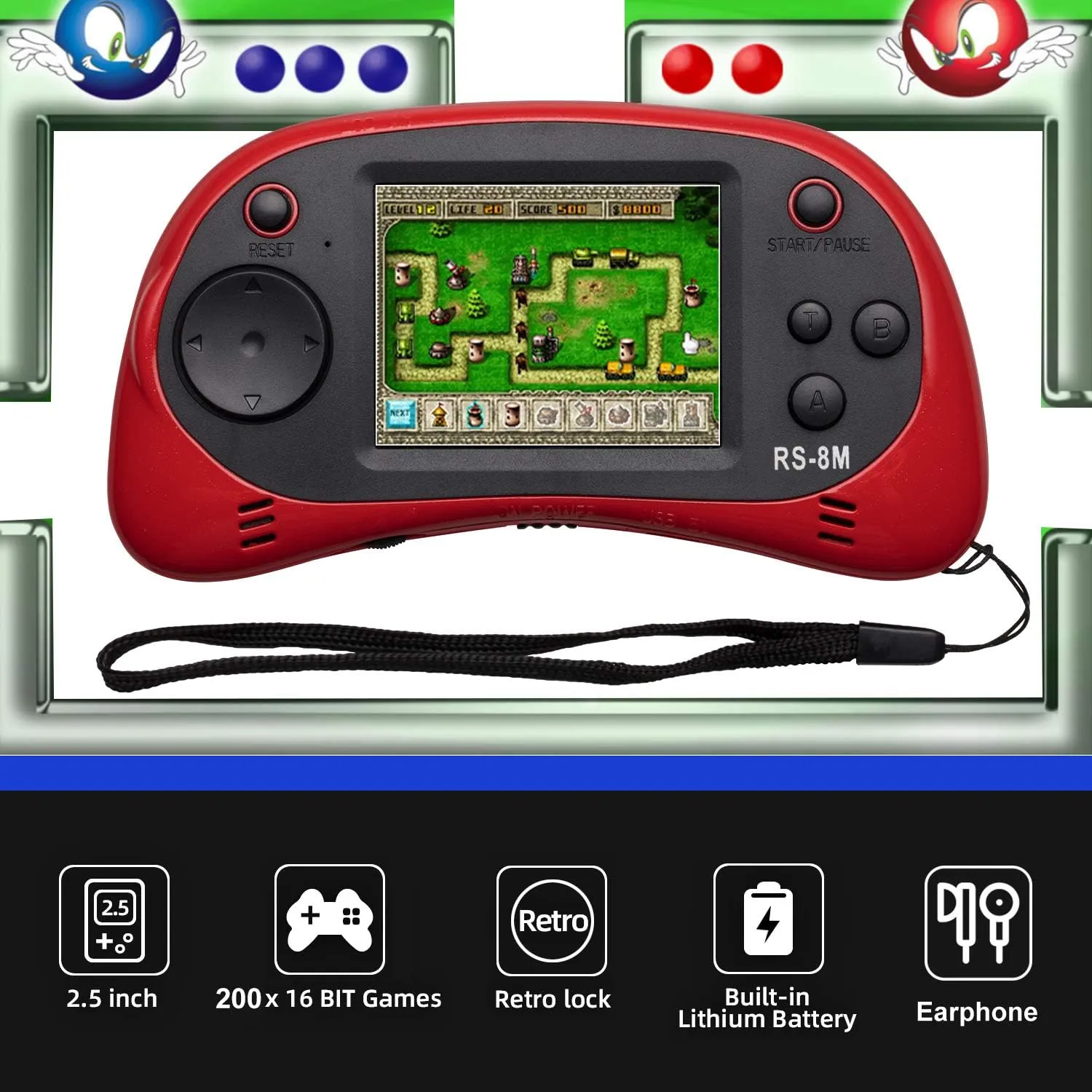 Kids Handheld Game Portable Video Game Player with 200 Games 16 Bit 2.5 Inch Screen Mini Retro Electronic Game Machine for Boys Girls (Red)