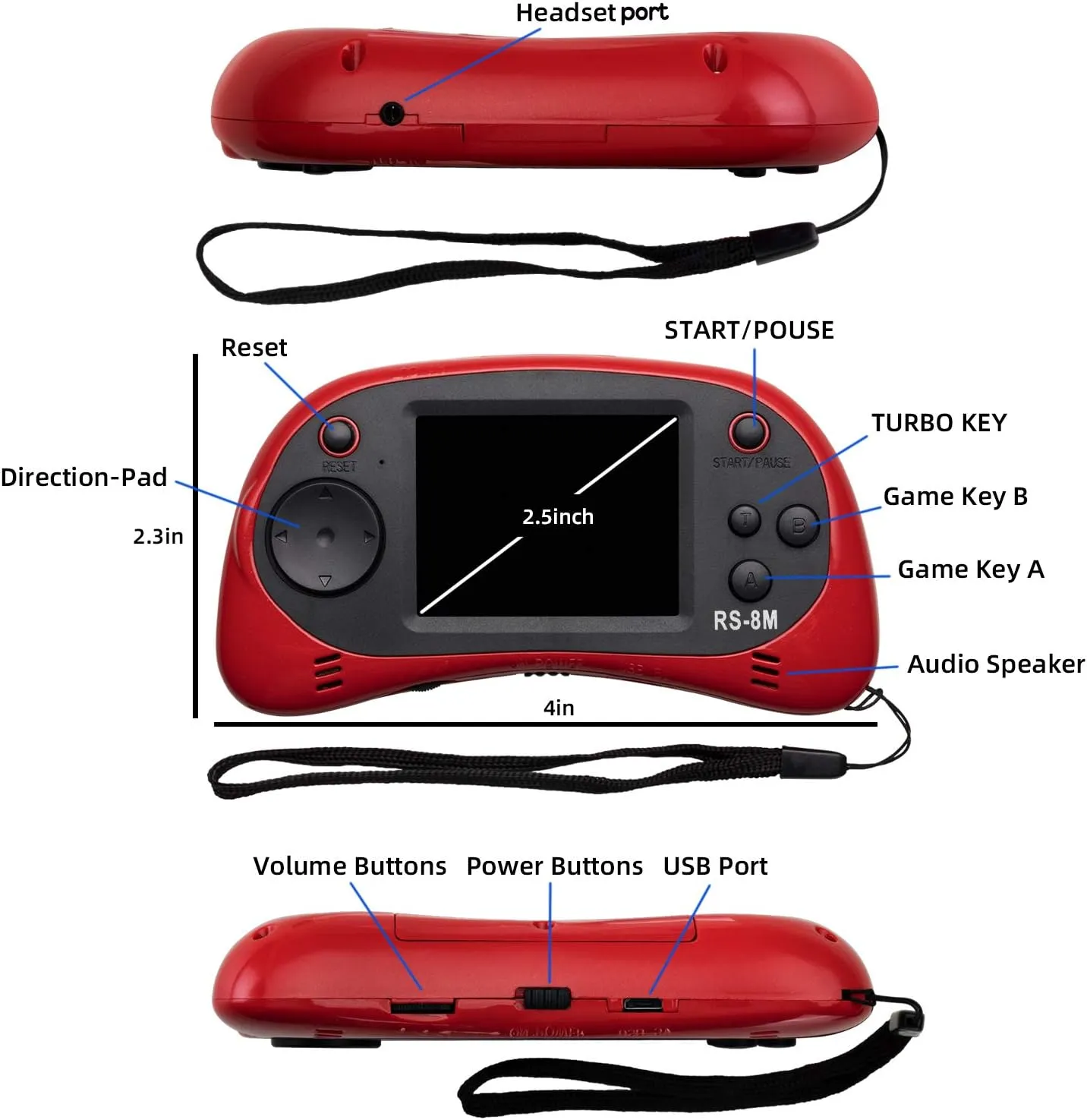 Kids Handheld Game Portable Video Game Player with 200 Games 16 Bit 2.5 Inch Screen Mini Retro Electronic Game Machine for Boys Girls (Red)