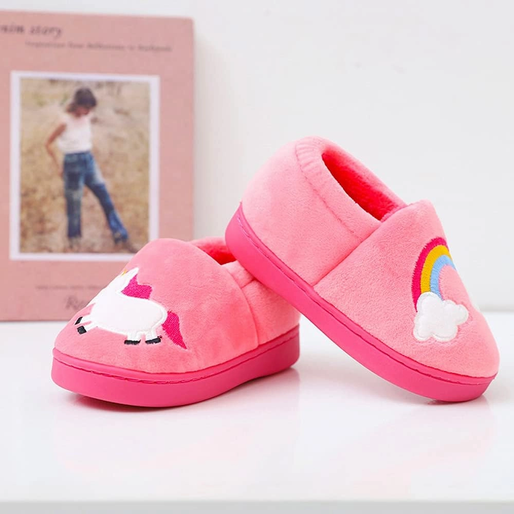 Kids Boys Girls Warm Slippers Kids Non-Slip Winter Indoor Household Shoes