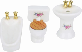 KIMISS 1/24 Dollhouse Miniature Bathroom Set, Simulation Ceramic Bathtub, Toilet and Sink Kit, 3-Color Choices, Exquisite Craftsmanship, for Mini Dollhouse Collection (Rose)