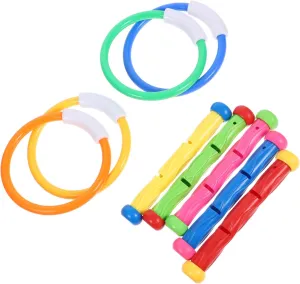 Kisangel 9pcs Underwater Pool Diving Fun Swimming Rings Sticks for Water Resistant Training Kit for Learning Underwater Skills Summer Pool Games