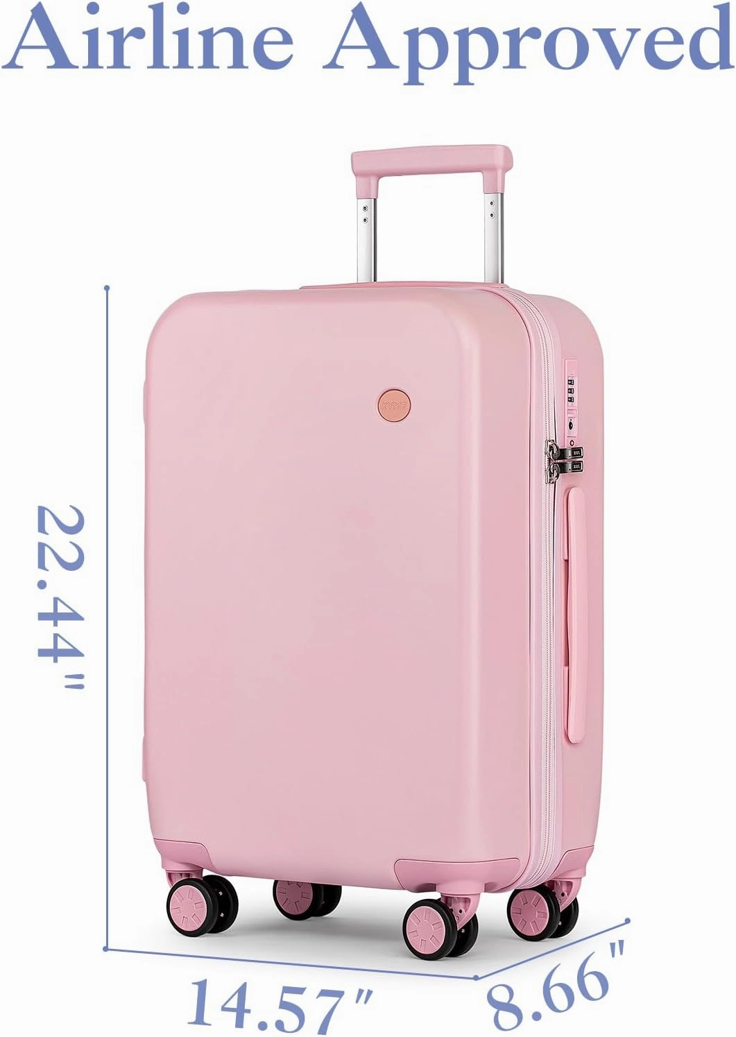 KYME Carry On Luggage, 22 Inch Suitcase With Double Spinner Wheels Airline Approved, 22x14x9 Hardshell Suicases Built-in Tsa Lock, PC Suitcase Carryon, Sakura Pink