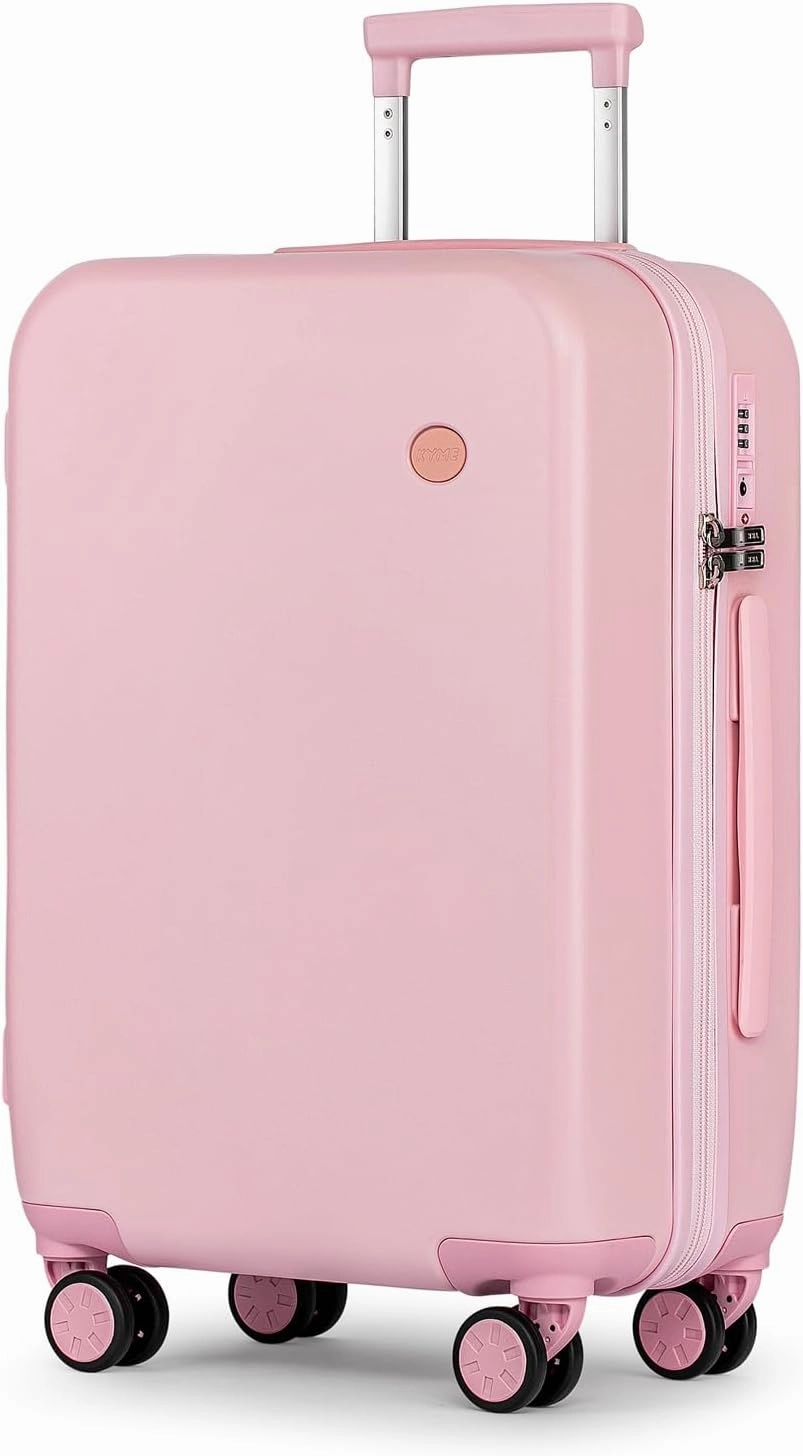 KYME Carry On Luggage, 22 Inch Suitcase With Double Spinner Wheels Airline Approved, 22x14x9 Hardshell Suicases Built-in Tsa Lock, PC Suitcase Carryon, Sakura Pink