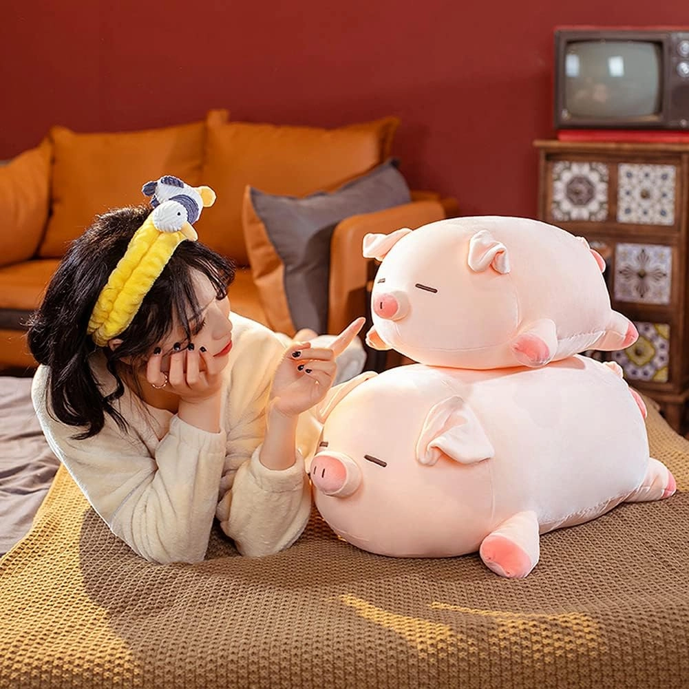lannery Pig Stuffed Animal Hugging Pillow, Soft Fat Pig Plush Toy Gifts for Kids, Valentine, Christmas (Sleeping Eyes, 31.5")