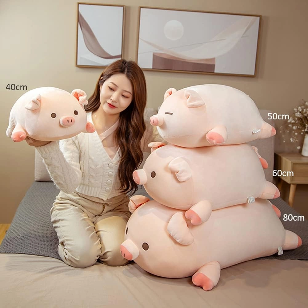 lannery Pig Stuffed Animal Hugging Pillow, Soft Fat Pig Plush Toy Gifts for Kids, Valentine, Christmas (Sleeping Eyes, 31.5")