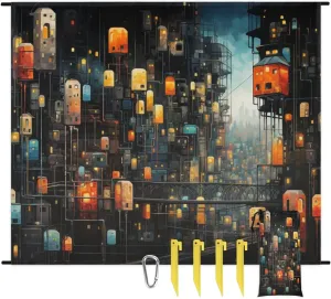 Lantern Building Lightweight Beach Blanket Waterproof Sandproof 59"X68" Sand Free Beach Mat with 4 Stakes Compact Outdoor Blanket for Beach Quick Drying Picnic Mat for Travel Camping