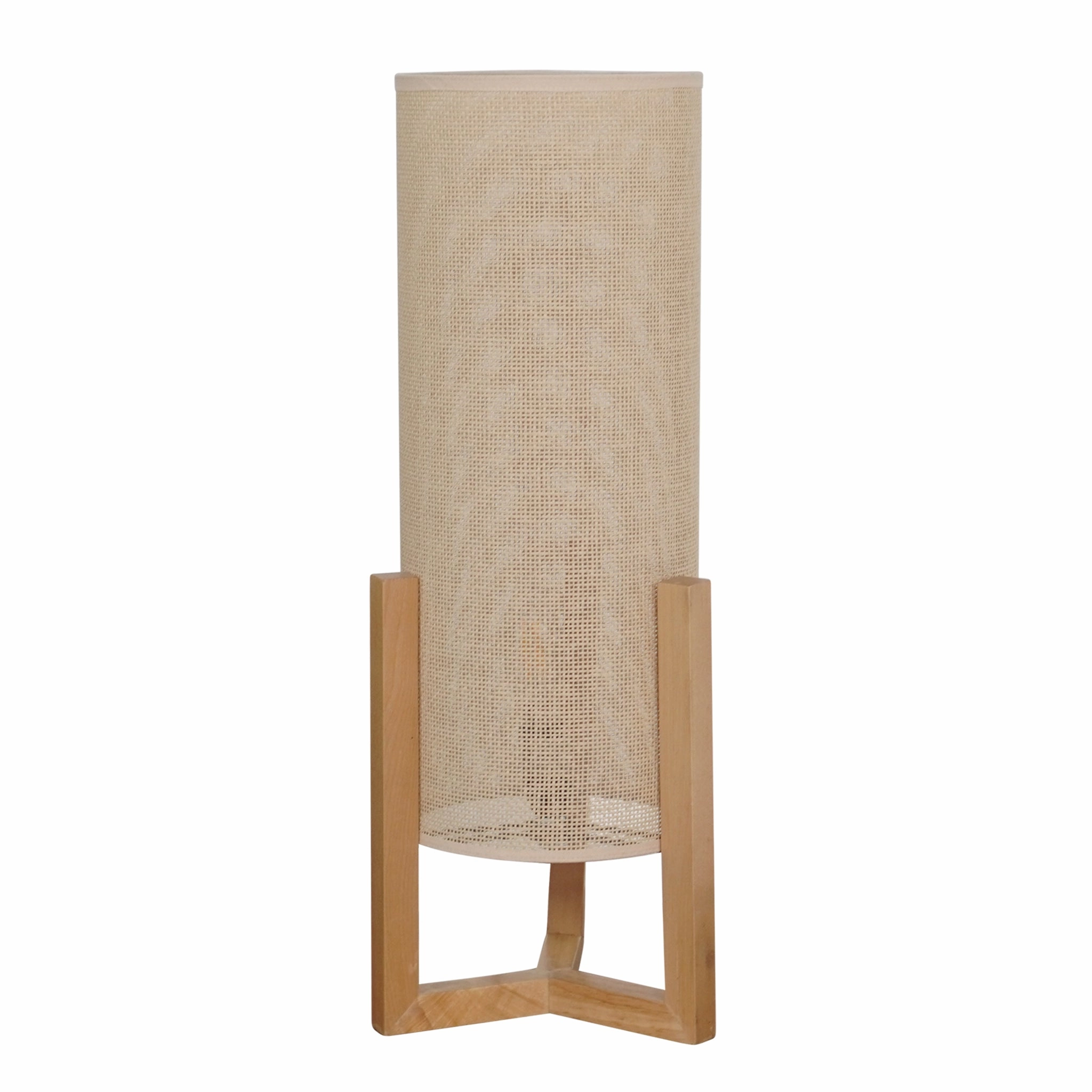 Lantern Natura Oak Rattan Cylinder Table Lamp With Wooden Frame