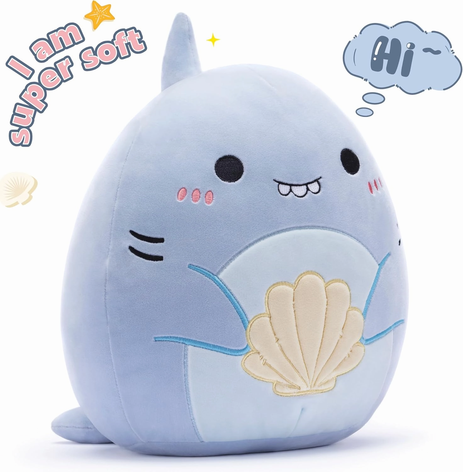 Large Shark Plush Pillow Stuffed Animal Toy,Big Size Cute Soft 14" Fat Kawaii Hugging Pillows Cuddle Huggable Plushie,Gift for Children