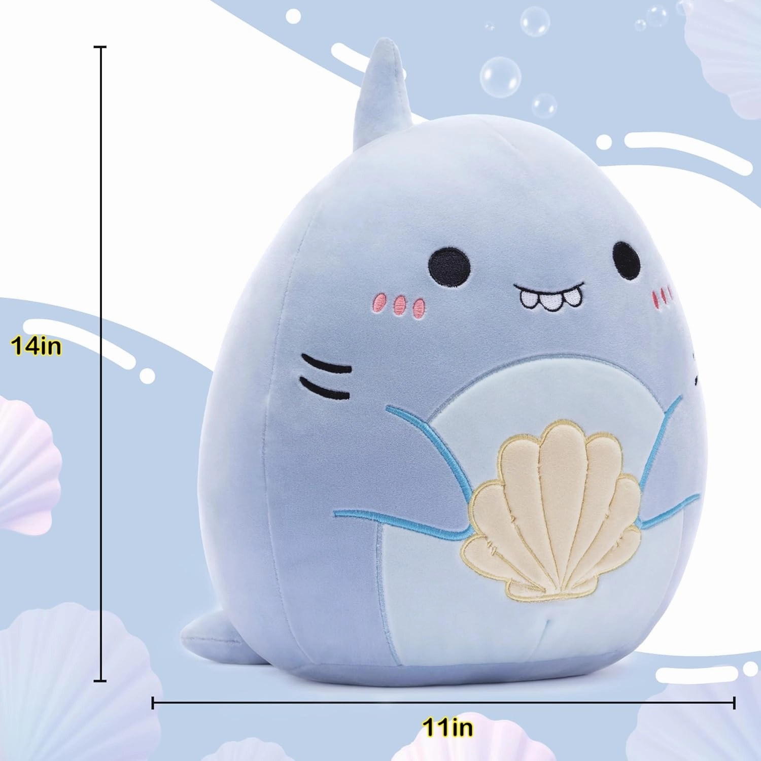 Large Shark Plush Pillow Stuffed Animal Toy,Big Size Cute Soft 14" Fat Kawaii Hugging Pillows Cuddle Huggable Plushie,Gift for Children