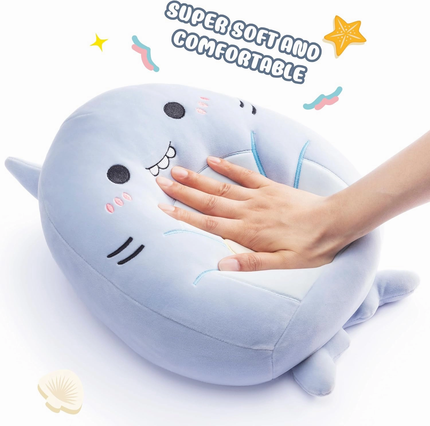 Large Shark Plush Pillow Stuffed Animal Toy,Big Size Cute Soft 14" Fat Kawaii Hugging Pillows Cuddle Huggable Plushie,Gift for Children