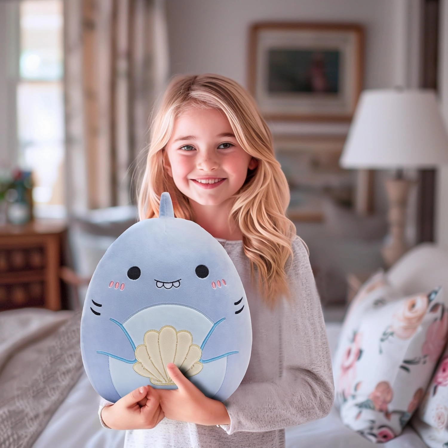 Large Shark Plush Pillow Stuffed Animal Toy,Big Size Cute Soft 14" Fat Kawaii Hugging Pillows Cuddle Huggable Plushie,Gift for Children